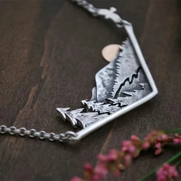 New 3D Mountain Range Eagle Artisan Southwestern Sterling Silver Forest Necklace - Picture 14 of 17